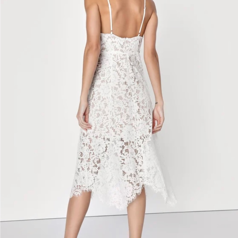 Lulu’s one wish white lace midi dress